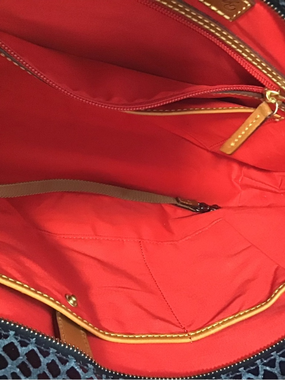 DOONEY & BOURKE Dark Blue Exotic Leather Tan Straps Tote Excellent - Picture 5 of 16
